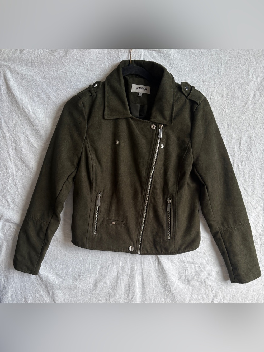 Kenneth Cole Olive Motorcycle-Style Suede Jacket